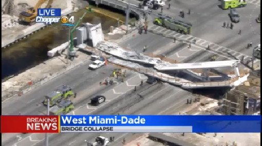 CBSMiami's tweet photo. FHP says several cars are crushed, several dead under the collapsed #FIU bidge.  
Latest: https://t.co/qRTFPf8ld1 #Miami https://t.co/FqTl3RfUY3