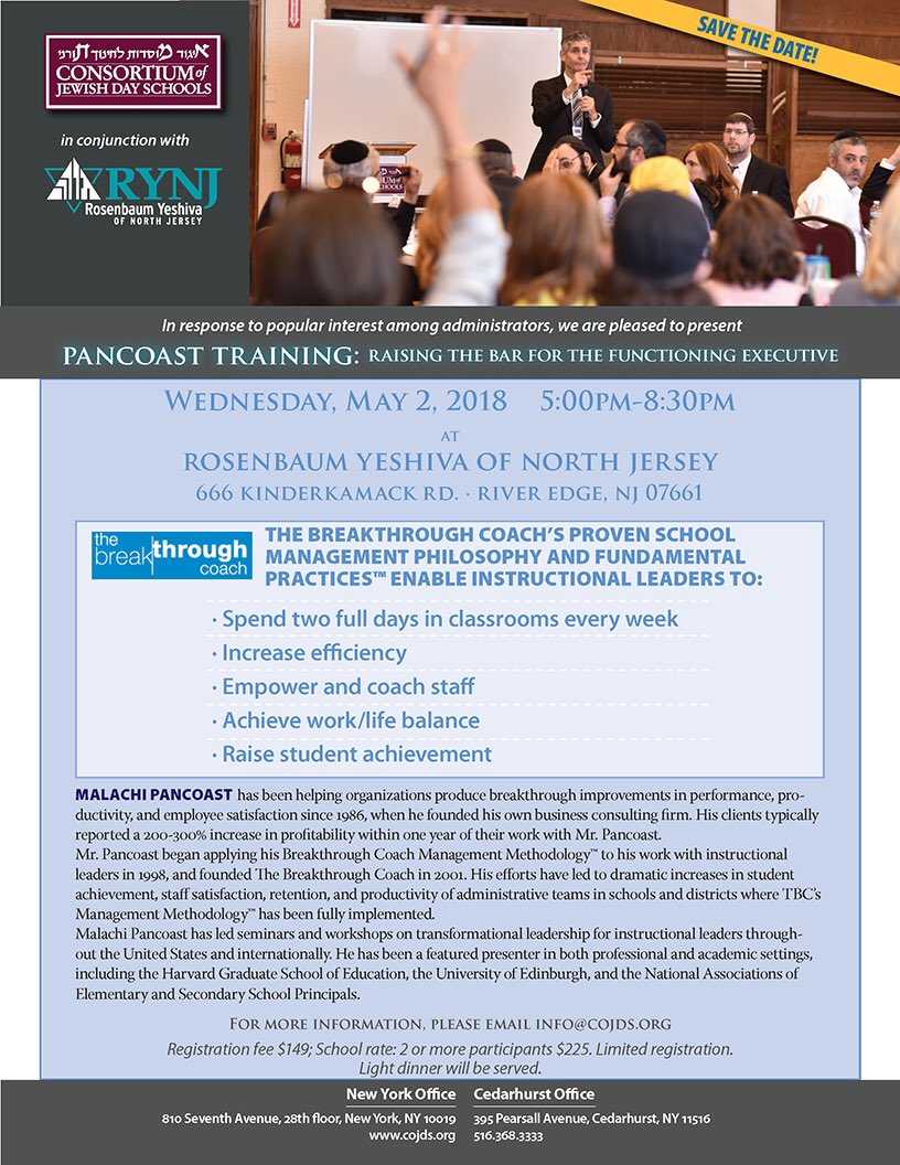 Sign up today for this amazing opportunity with @MalachiPancoast! #JewishDaySchools <a href="/weRYNJ/">RYNJ</a>