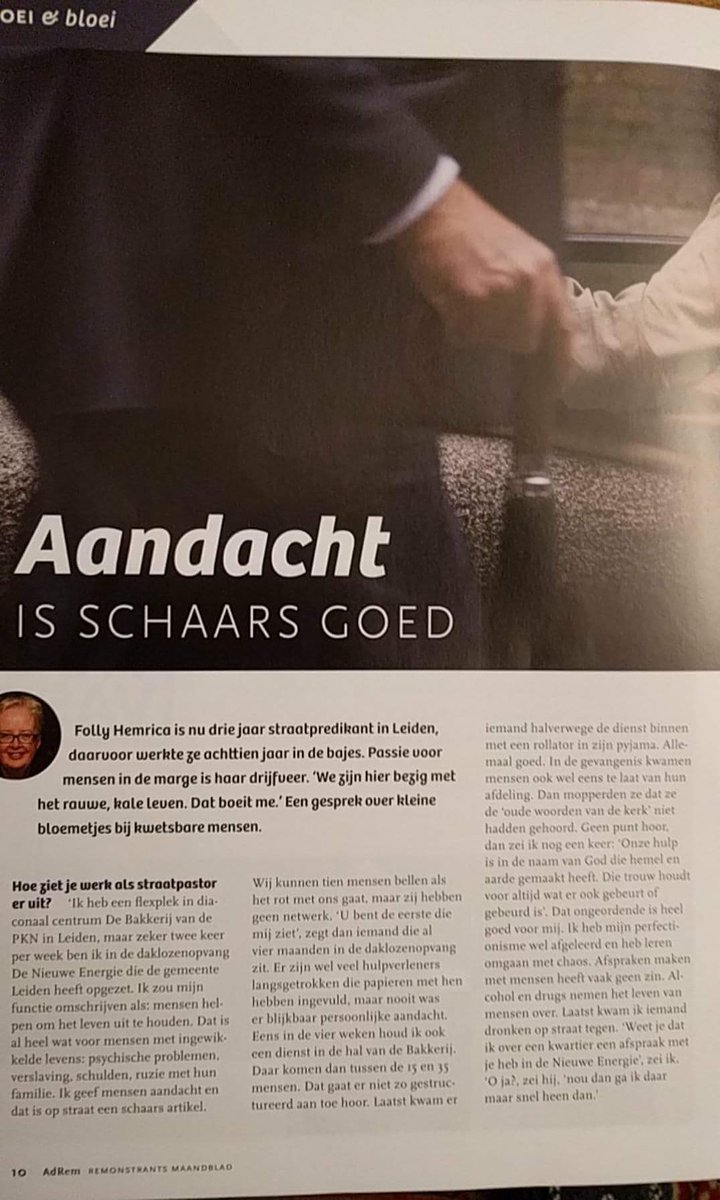 FHemrica's tweet photo. Interview in @AdRem , maandblad Remonstranten #straatpastoraat Leiden.Aandacht is een schaars goed. https://t.co/PFUDDQ4rb3