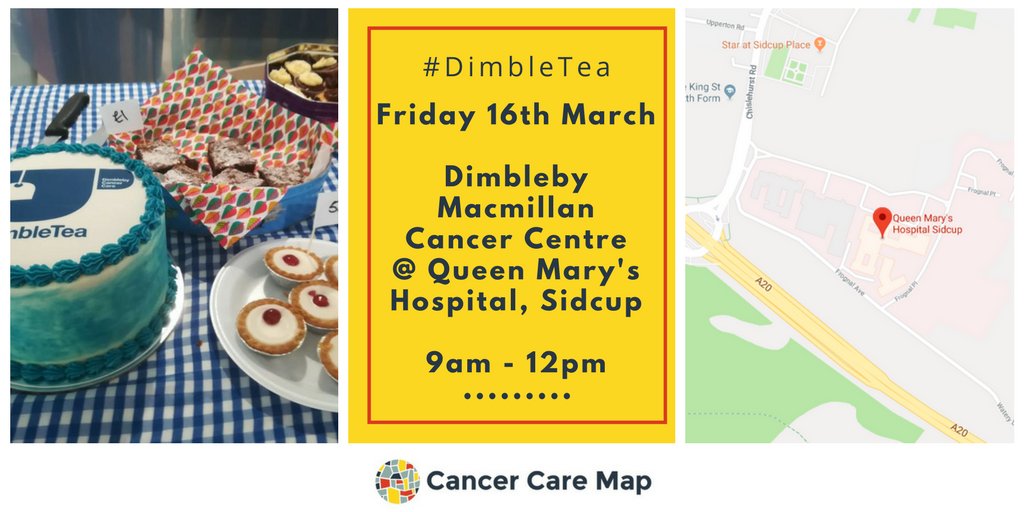 CancerCareMap's tweet photo. Help support @DimblebyCancerC tomorrow at their #DimbleTea at the Dimbleby Mcmillan Cancer Centre in Sidcup. Lots of tasty treats on sale for a wonderful cause. #Cake https://t.co/Sp6nHBVSMS