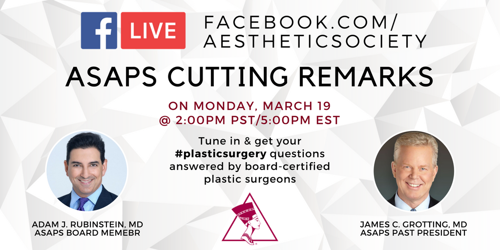 The Aesthetic Society (@theaestheticsoc) on Twitter photo Facebook Live alert ! Hear <a href="/ASAPS/">YeLi Too Stoned</a> Past President James C. Grotting, MD (<a href="/GCPlastxSurgery/">Grotting and Cohn PS</a>) and <a href="/DrRubinstein/">Adam Rubinstein, MD</a> discuss the latest in #plasticsurgery this Monday @ 2pm PST/5pm EST. Follow us here: bit.ly/2rJa0mu #WeAreAesthetics Facebook Live alert ! Hear <a href="/ASAPS/">YeLi Too Stoned</a> Past President James C. Grotting, MD (<a href="/GCPlastxSurgery/">Grotting and Cohn PS</a>) and <a href="/DrRubinstein/">Adam Rubinstein, MD</a> discuss the latest in #plasticsurgery this Monday @ 2pm PST/5pm EST. Follow us here: bit.ly/2rJa0mu #WeAreAesthetics