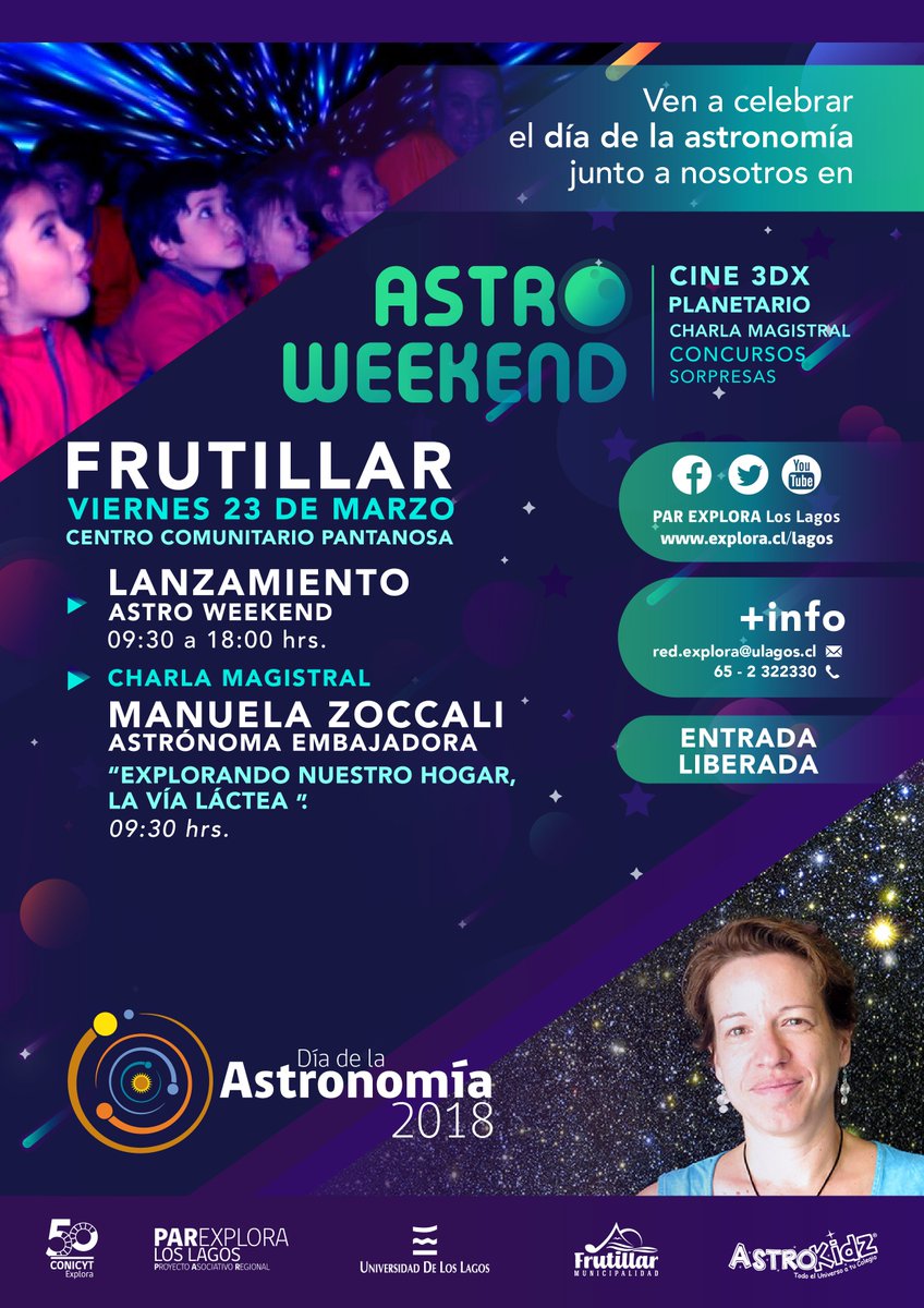 cienciaulagos's tweet photo. Este viernes 23 de marzo #AstroWeekend ☄️✨en #Frutillar no te lo puedes perder! + info red.explora@ulagos.cl https://t.co/XPZ18yZRZp