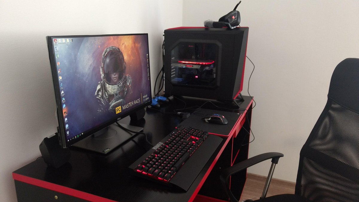 When you're so excited to show off your new color matching setup that you don't even have time to peel the plastic off your peripherals. Battlestation by Red9597 of @OfficialPCMR!