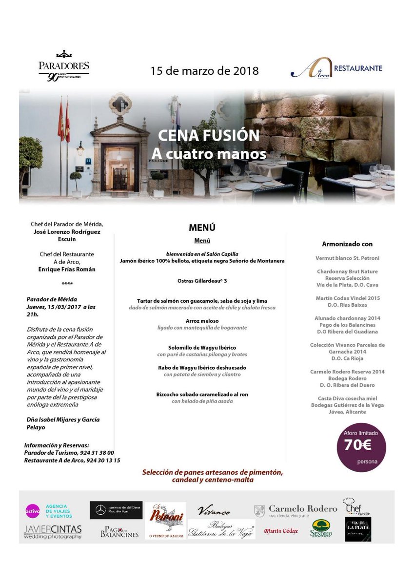ActualGastro's tweet photo. Cena Fusión a cuatro manos con los chefs del restaurante #AdeArco y #ParadordeMerida. En breve comenzamos.😊 #CenaAdeArcoParadorMerida https://t.co/gHFYELaywR