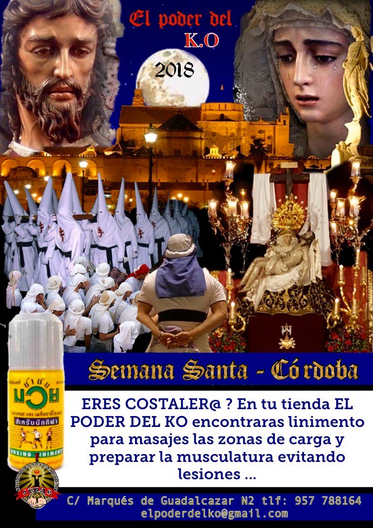 Llega la SEMANA SANTA y sois much@s l@s que os meteis debajo de los pasos a trabajar como COSTALER@S sufriendo grandes sobrecargas por el esfuerzo al que os veis sometid@s, por eso desde EL PODER DEL KO queremos ayudaros con 
un LINIMENTO para masajear la musculatura
