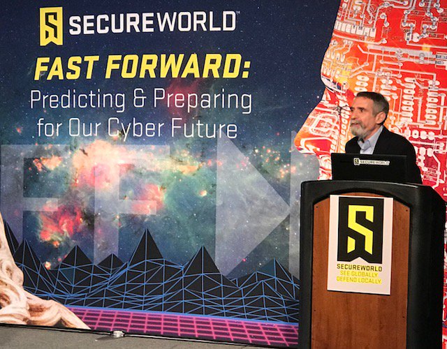 SecureWorld's tweet photo. Dr. Larry Ponemon giving today's "State of the CISO" keynote at SecureWorld Boston: "67% of information security leaders expect a cyber incident at their organization in 2018." #SWBOS18 https://t.co/Nd8aVu1aQ9