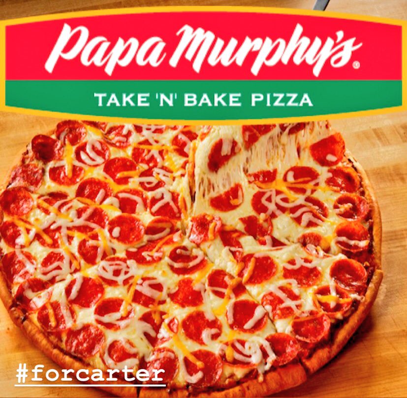 ocondeca's tweet photo. Come out to Papa Murphys tonight! A portion of the sales will go to help fundraise #ForCarter ‼️
No need to show a flyer, just come &amp; order some pizza!🍕 https://t.co/nupf7KZaUE
