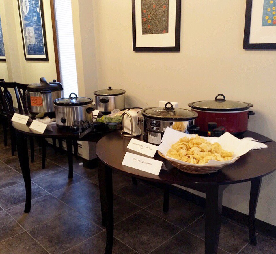 ITXcorp's tweet photo. In spirit of St. Patrick's Day, the #ROC office celebrated with a Bring Your Crock-Pot to Work Day! 🌈 Boy, did these homemade treasures make us feel the lucky! 🍀 https://t.co/UxrLJH3dAo