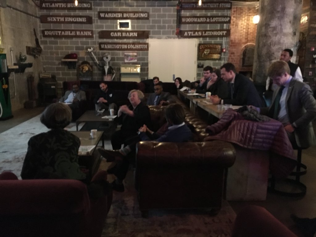 DOEE_DC's tweet photo. What do you get when policy wonks, architects, developers, environmentalists and delegates from Denmark meet? 
Riveting discussion around net-zero and resilient design in a city. The #DCDEN exchange sharing ideas about how to make energy efficiency an asset, not a barrier. https://t.co/OPXxYODPrU