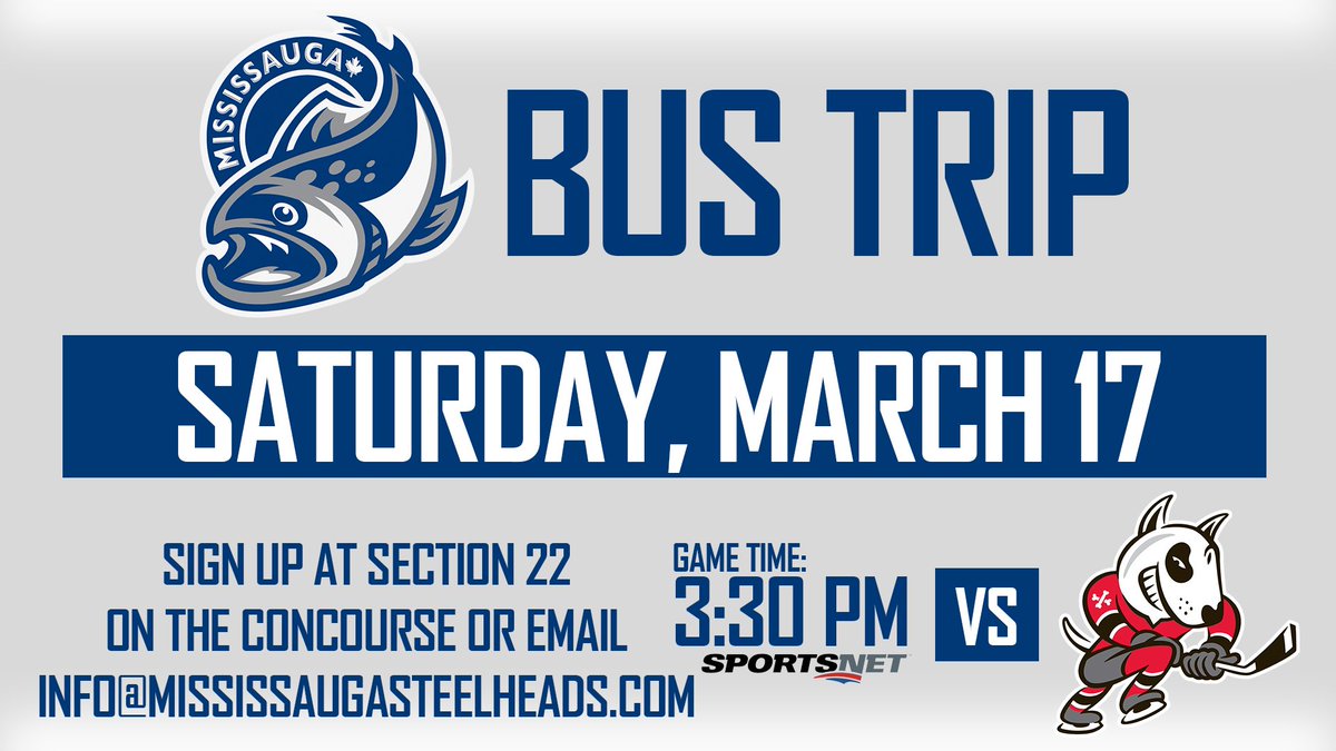 OHLSteelheads's tweet photo. Don't forget to sign up for Saturday's bus trip! Reserve your spot NOW! #FEARtheFANS π https://t.co/vYsAvWzi8r