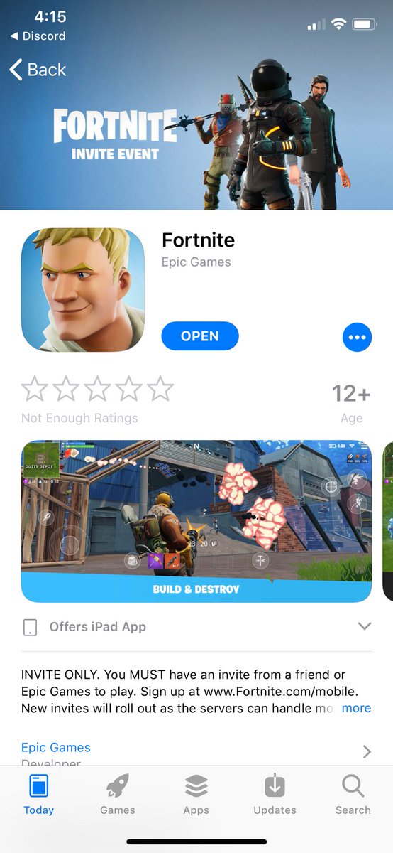 Fortnite News On Twitter News Fortnite Invite Event On Ios Fortnite Has Appeared On The Ios App Store App Can Be Downloaded But Need Invite Code In Order To Play Https T Co Kzxxmezjdm Https T Co B3mdc9ctkl