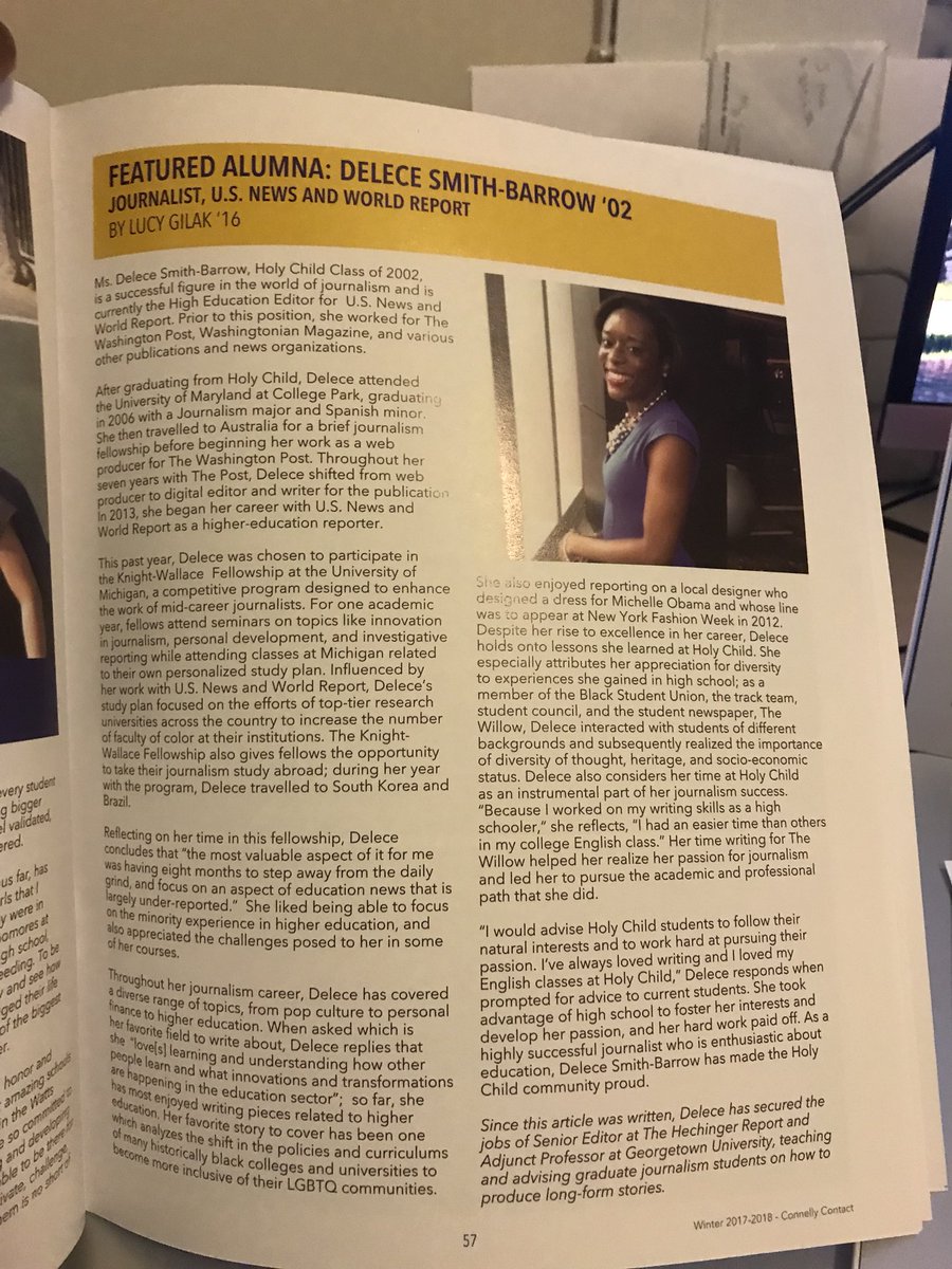 DeleceWrites's tweet image. Thanks @HolyChildMD for featuring me in the Connelly Contact and for four great years. #Classof2002
