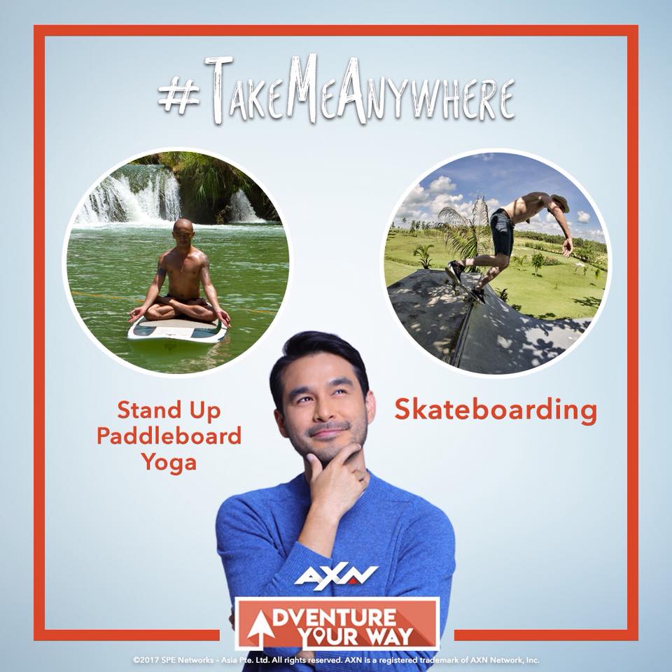 axnaywph's tweet photo. Hey guys! I’ll be in Siargao and I need your help. I could either do yoga on a paddle board or I can try to skate. Board on the ground vs. board on water? What do you think? Comment your suggestions below!
#AXNAdventureYourWay #TakeMeAnywhere #ThrillsInThePH #OnlyOnAXN https://t.co/8wf17NHge1