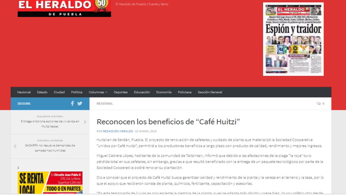 #AntorchaEnMedios
#HuitzilanEnMedios
Reconocen los beneficios de “Café Huitzi”