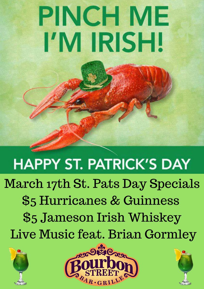 Come #Celebrate #StPatricksDay with us and Let the good times roll! $5 #Green #Hurricanes, $5 #Guinness, $5 #Jameson &amp; #Live #Music Featuring Brian Gormley from 4PM to 7PM followed by #Live #DJ - Be There!!