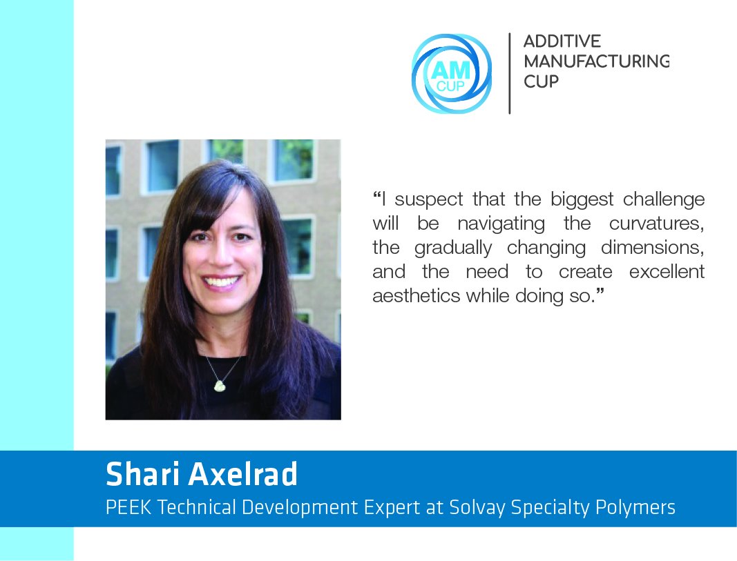 SolvayGroup's tweet photo. We asked our jury members what the biggest challenge was for the students in the final round of the #SolvayAMCup? Check out Shari's answer! #3DPrinting #PEEK https://t.co/bOEplviBxo