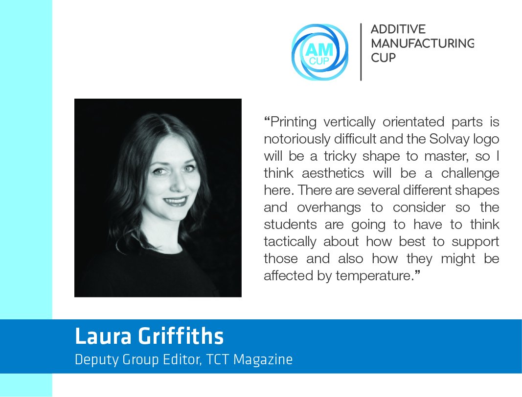 SolvayGroup's tweet photo. As the #SolvayAMCup competition is nearing the end, we asked Laura from @TheTCTMagazine what she thought the biggest challenge was for the students? #3DPrinting #PEEK https://t.co/3v1DnHX2sI https://t.co/b4nhlzedhs