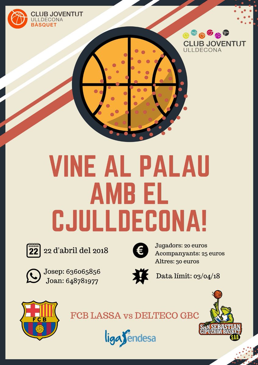 Vine a gaudir del bàsquet amb nosaltres al Palau Blaugrana! No ho deixis passar! #basquet #BarçaRookies #cjubasquet #ulldecona