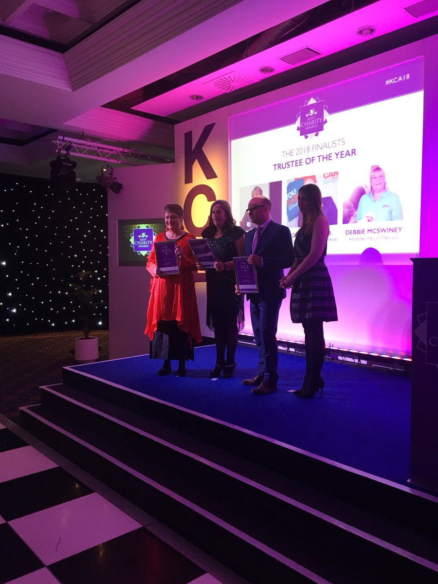Now to recognise the trustees of the year Kerry Millett from <a href="/broadietownshed/">Shedders</a> Colin Thacker from <a href="/YouCanSupport/">YouCan Support</a> and Debbie McSwiney from <a href="/holgkent/">HoldingOnLettingGo</a> #kca18