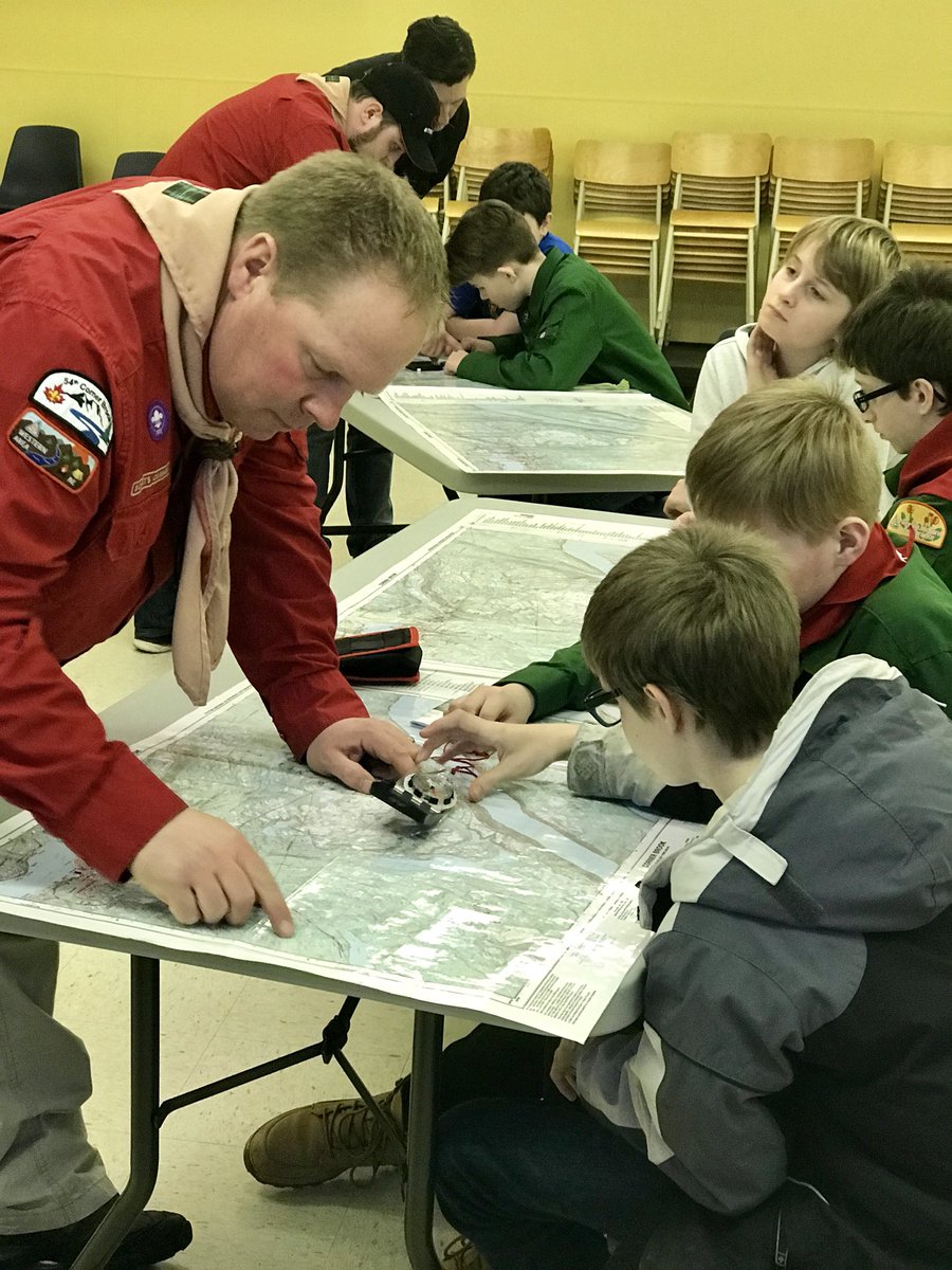 NLScouts's tweet photo. What do you do when your ice fishing plans get rained out? You do some Plan, Do, Review action! 54th Corner Brook reviewing what they learned about reading maps, applying that to a GPS so they are prepared for future hikes/camps! #scoutsdostuff #BePrepared https://t.co/INuHNPPqXg