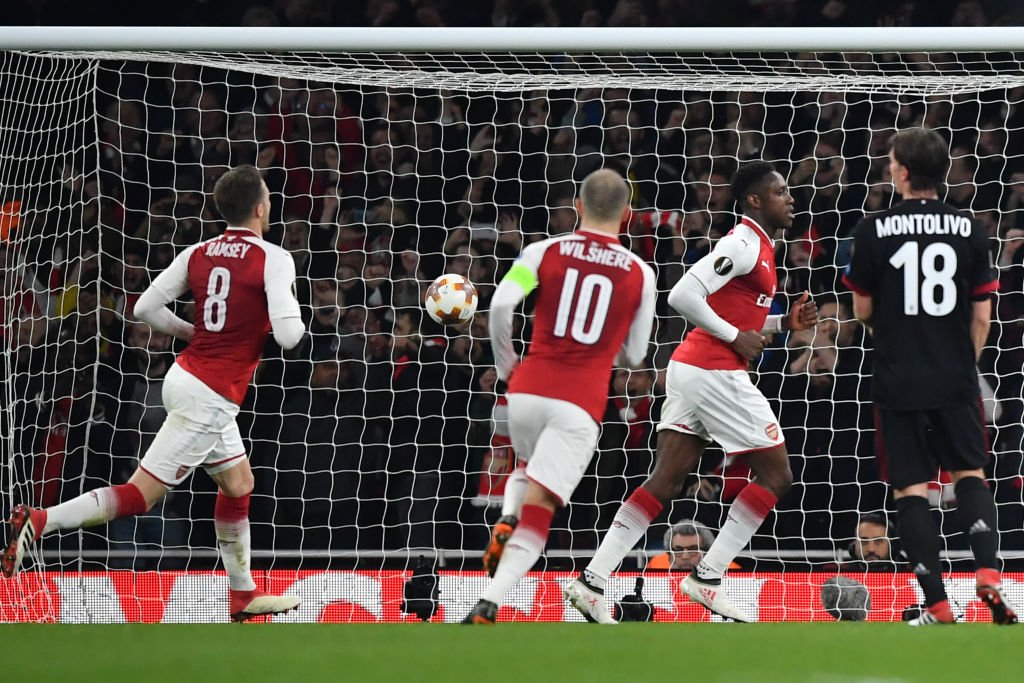 BBCSport's tweet image. FT: Arsenal 3-1 AC Milan (5-1 agg) 

#DatGuy's double did the job for Arsene's men.

Report: bbc.in/2HBTud4 #ARSMIL #UEL