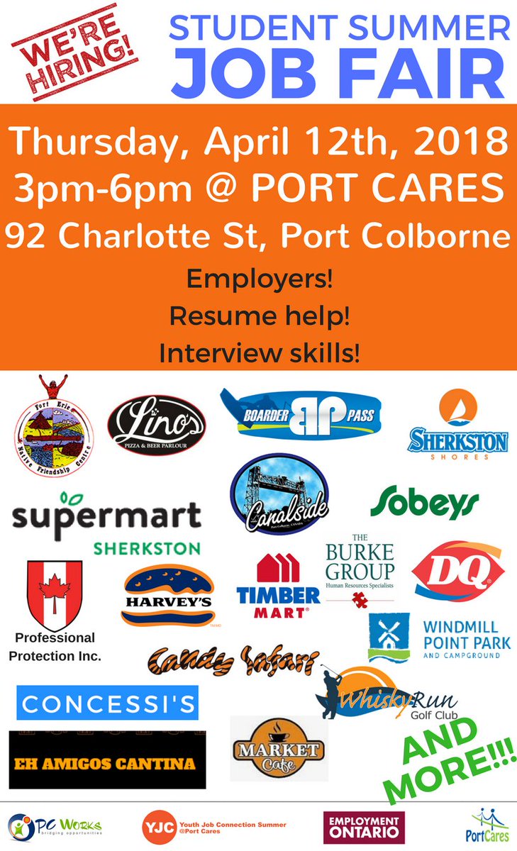 Calling Niagara's Youth ages 15-29! Summer Job Fair at Port Cares April 12 from 3-6 pm. Employers on site, resume and interview help - come dressed for success! Niagara Employment Connection