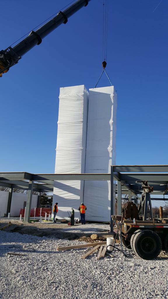Twin duplex elevators for the Pleasant Prairie Marriott hotel.