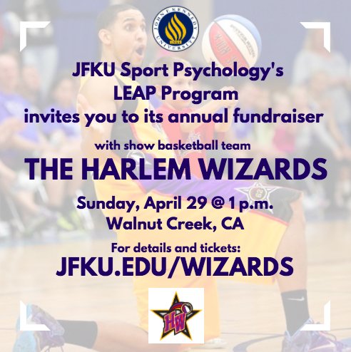 Join us in supporting our nonprofit, the <a href="/JFKU_LEAP/">JFKU_LEAP</a> Program, on April 29 at their annual fundraiser with the <a href="/HarlemWizards/">Harlem Wizards</a>! Info and tickets available here: jfku.edu/wizards