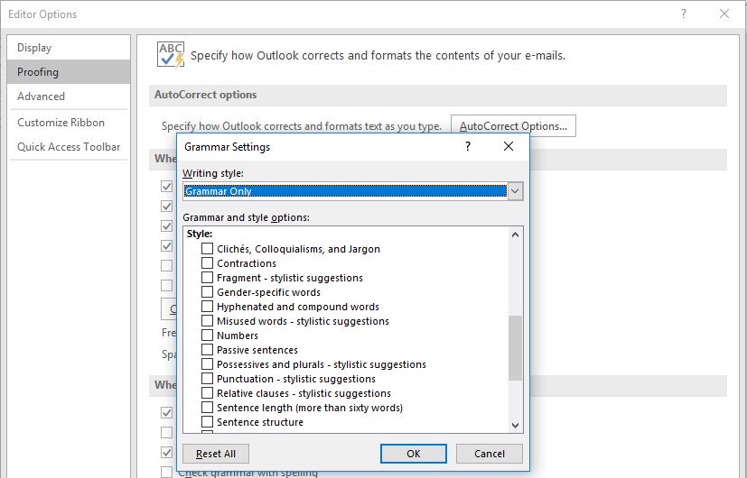 WANT WRITING STYLE HELP? Microsoft COMPLETELY REBUILT their Office grammar engine two years ago. However, it's OFF BY DEFAULT. Here's how to get extensive, free writing style assistance in Outlook 2016 and Word 2016:File > Options > Editor Options > Proofing > Writing Style.