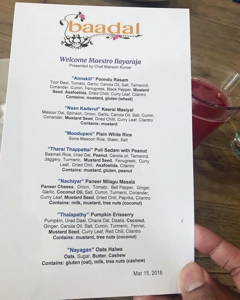 raajatheoneman's tweet photo. A restaurant in San Fran went as far as modifying its menu for the Maestro Ilaiyarajah! Check it out! https://t.co/ZSyyv9kAiB