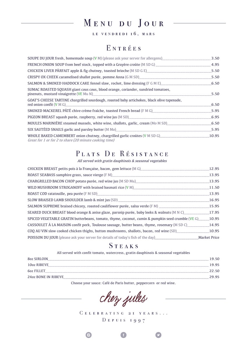 ChezJules's tweet photo. IT’S FRIDAY.. and its also graduation day for lots of clever students! Come and celebrate with us and enjoy a glass of bubbles for all your hard work!
Menu du Jour https://t.co/thoWReDdYt #friday #vendredi #weekend #french #fresh #dailychanging #chester #chestertweets https://t.co/KMuJpZ0Vzr