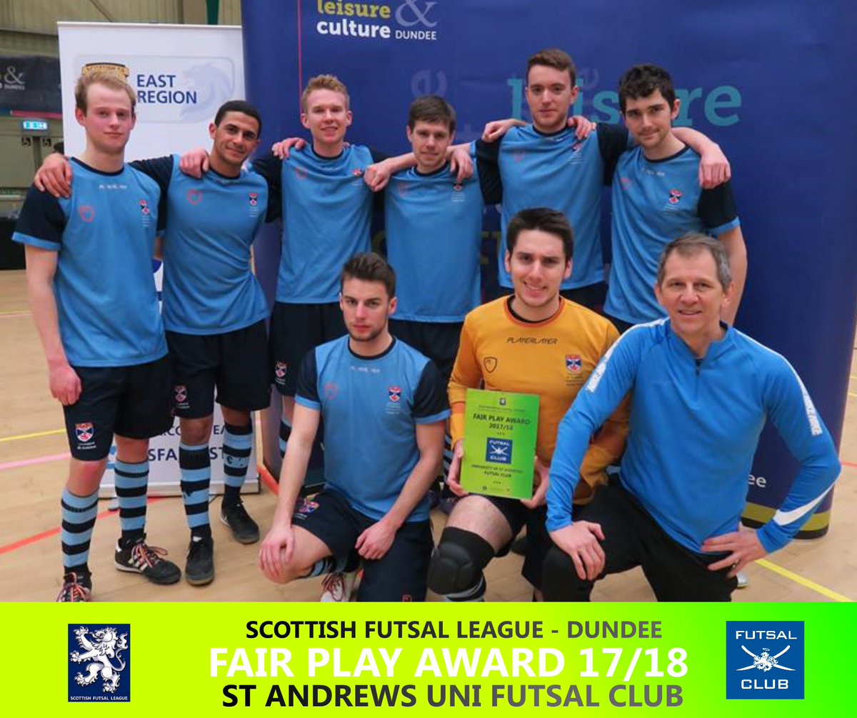 SFL_Dundee's tweet photo. #SFLDundee Fair Play Award 2017/18 | Congratulations to University of St Andrews Futsal Club who were presented with the #SFLDundee Fairplay award after their game tonight. https://t.co/kFpMqaC13P