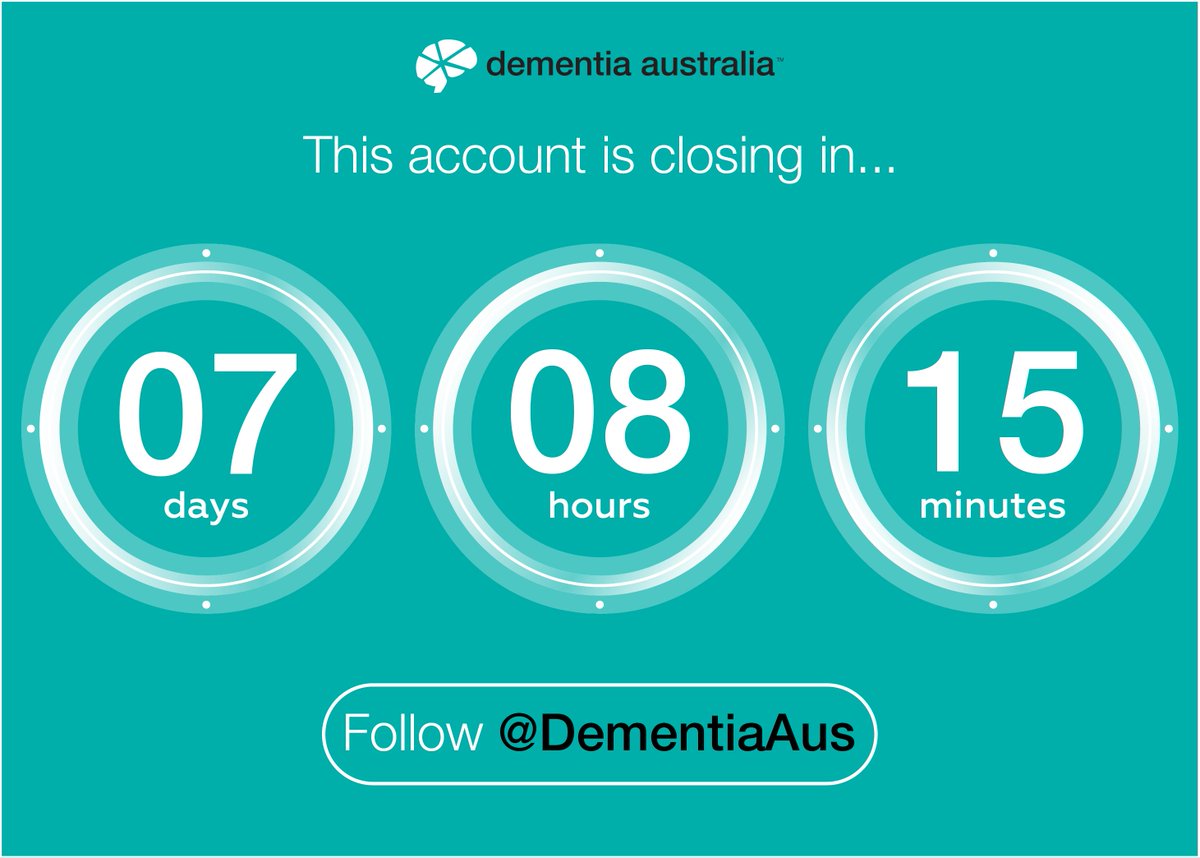 This account will be inactive this time next week! Follow <a href="/DementiaAus/">Dementia Australia</a> to continue receiving #Dementia updates including research, education, advocacy and service provision. #Alzheimers #Support #DementiaAustralia