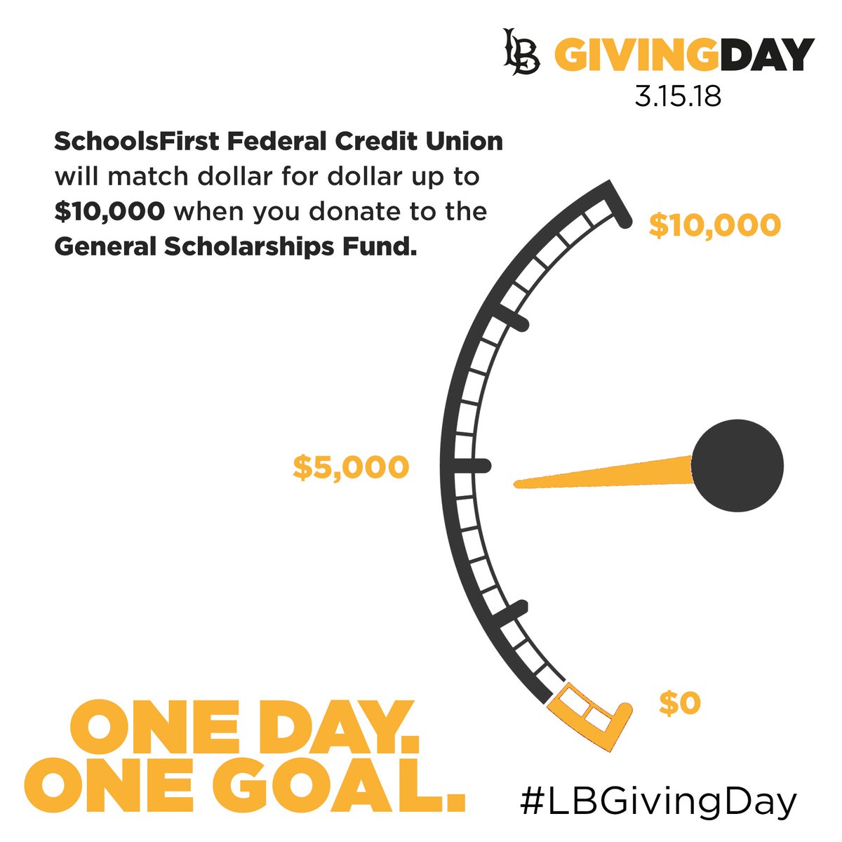 CSULB's tweet photo. We’ve raised $4,770 towards the General Scholarship Fund! When you make a gift to General Scholarships, @schoolsfirstfcu will match dollar for dollar, up to $10,000. Go to https://t.co/W4Tw1wpi18 NOW to help us reach this goal.
#LBGivingDay #NoBarriers #BelieveinBeach #GoBeach https://t.co/Vfx56xmFBE