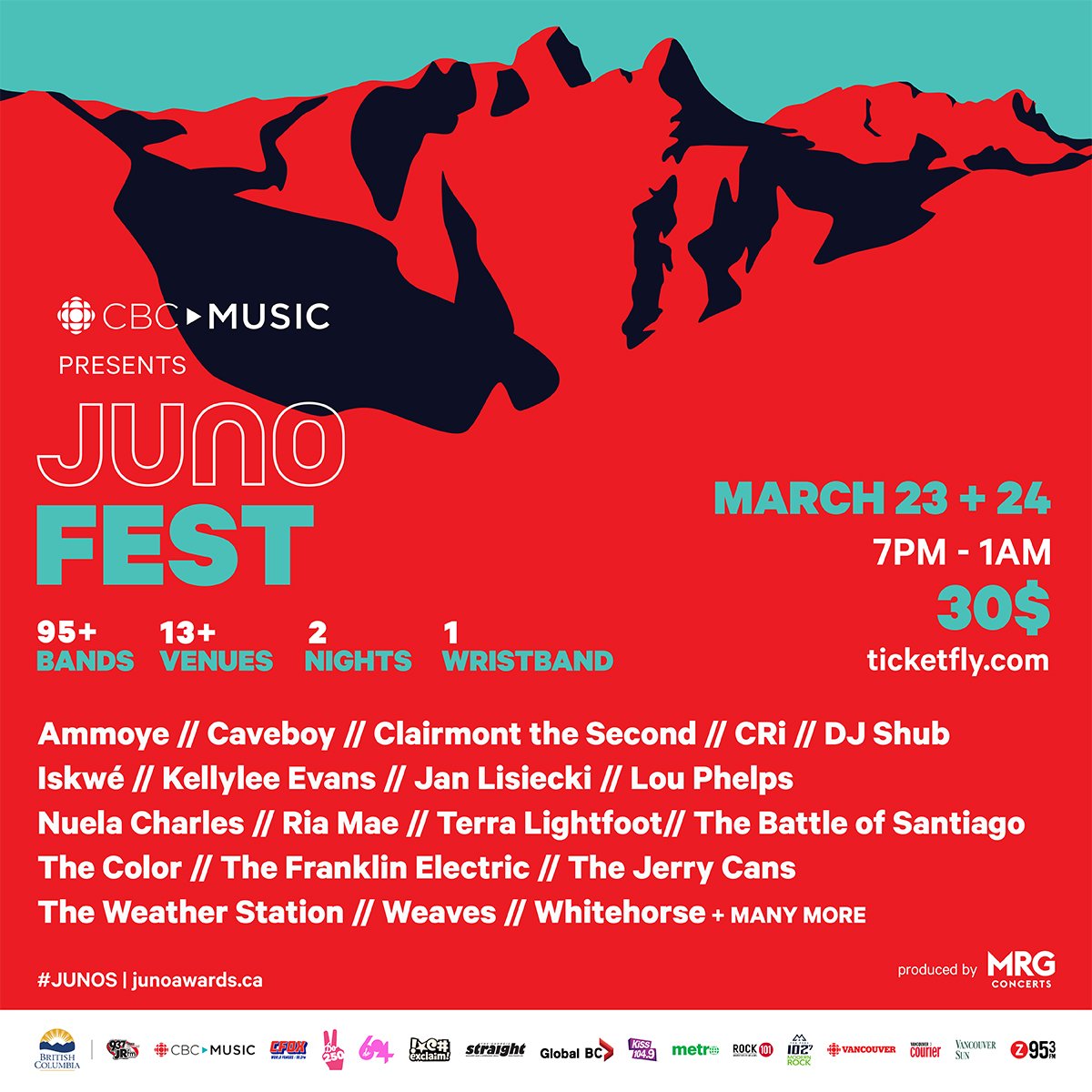 Vancouver @Junofest Wristbands are on sale now! One wristband, 2 nights, 13+ venues, AND 95+ bands! Presented by @CBCMusic! 🎫: buff.ly/2HDDNlN ℹ️: buff.ly/2pfbenD 🎉: @JUNOfest / #JUNOFest