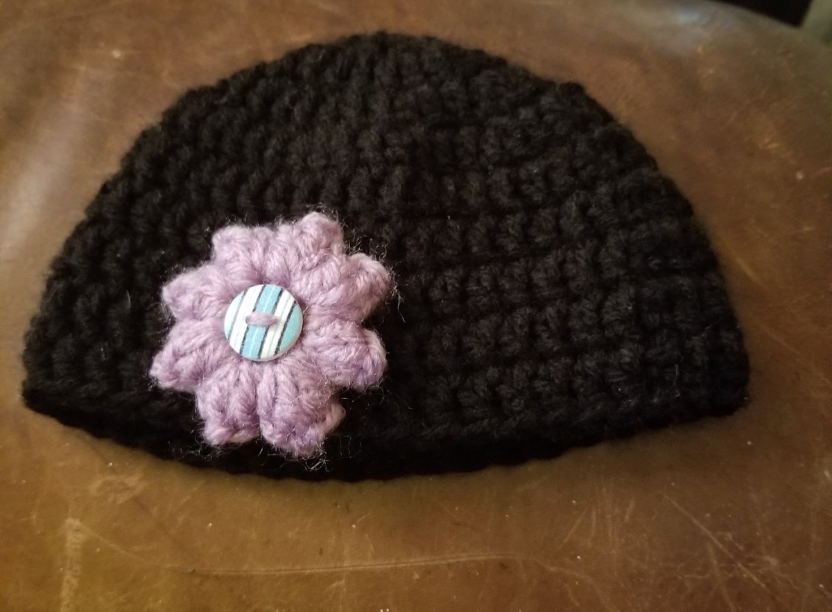 Excited to share the latest addition to my #etsy shop: Crochet Black Newborn Baby Girls Beanie - Lavender Flowers, Floral Accent, Baby Shower Gifts etsy.me/2FG3CVK #clothing #children #baby #etsypreneur  #blackbeanie #newbornbeanie #littlegirlsbeanie #babygirls