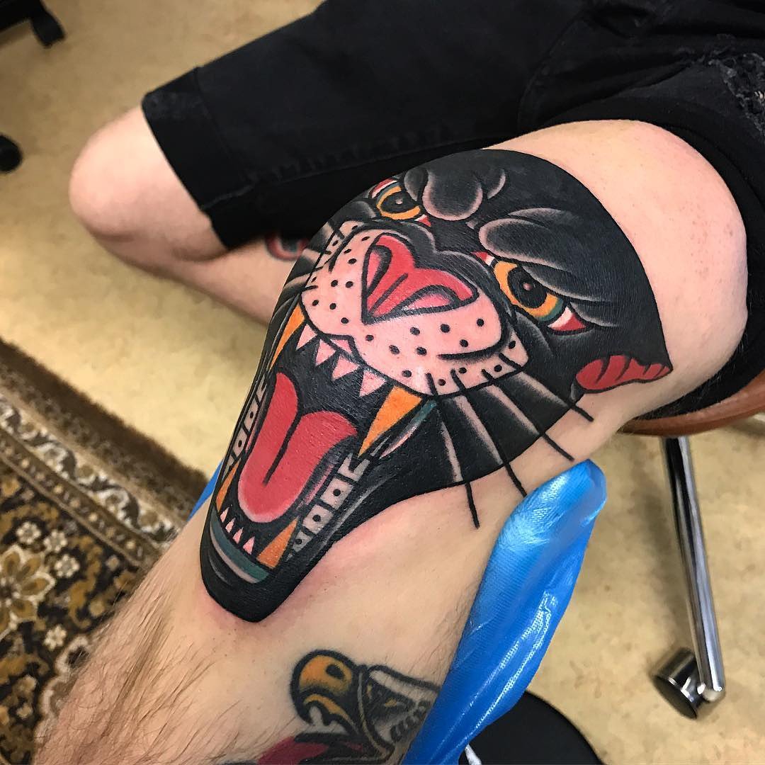 Prisoner of Love Panther and web knees done in Singapore by Mervin  bowlwillhold BADABINK Tattoo Firm  rtraditionaltattoos
