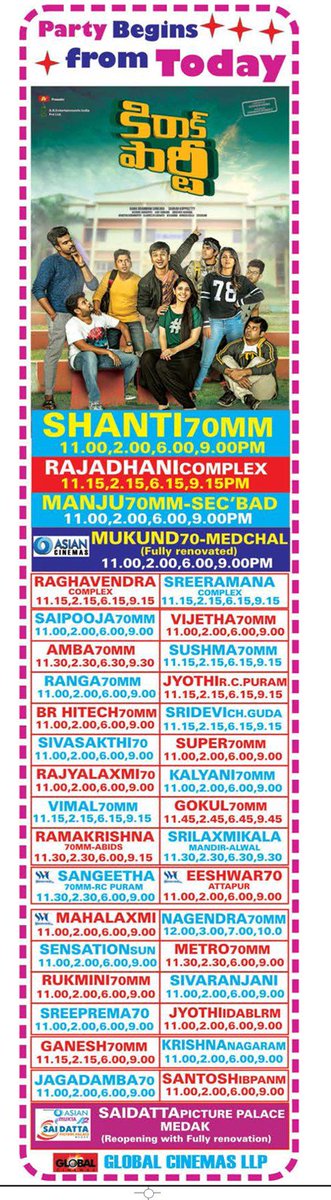 idlebraindotcom's tweet photo. Hyderabad Telugu & Hindi film schedules (16 March to 22 March 2018)
https://t.co/PAGDq3YQGK
#KirrakParty #Aithe2Point0 #Karthavam #Dandupalyam3 https://t.co/nsihtoWm6I