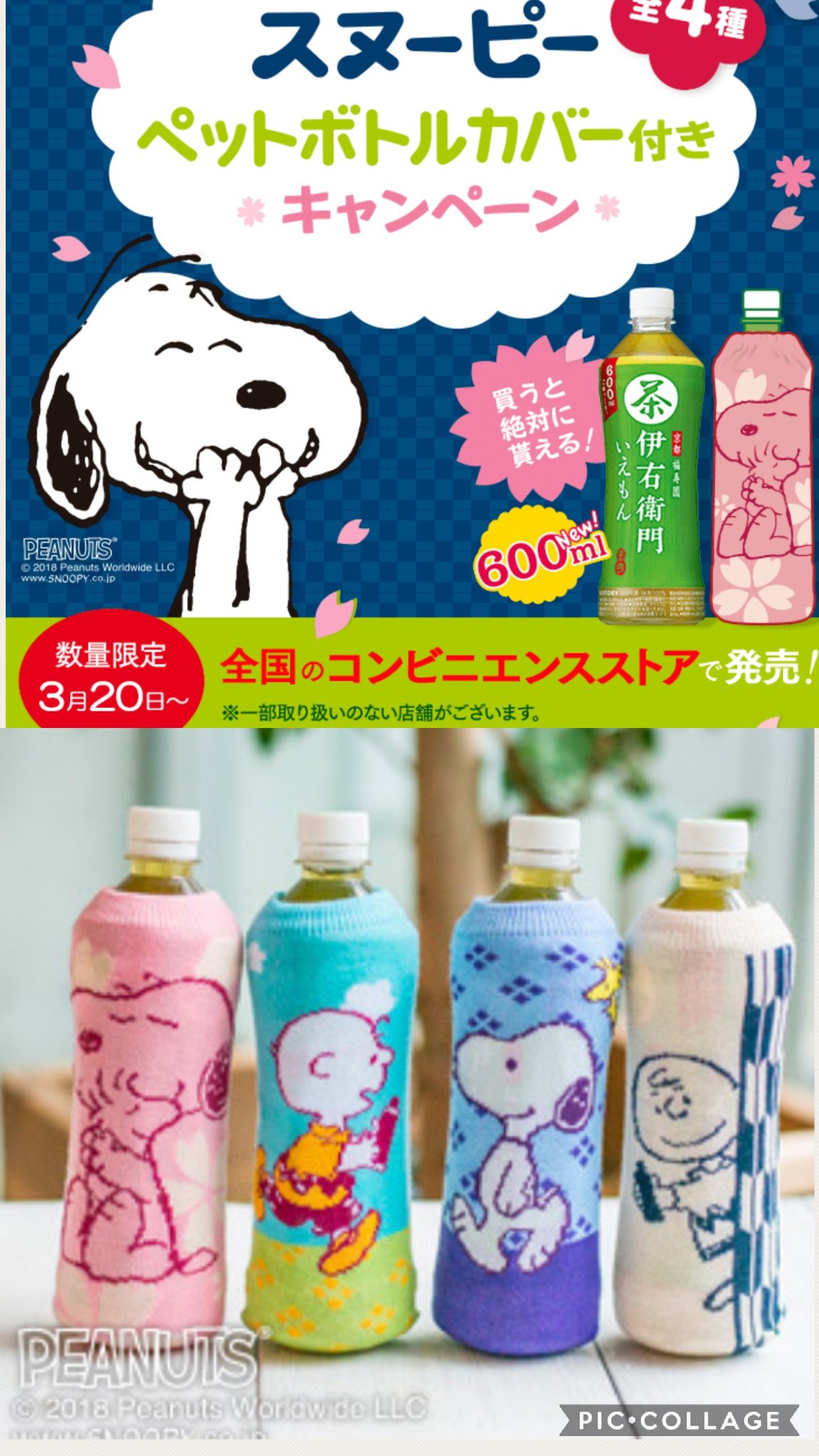 レイコ Twitter પર スヌーピーボトルカバーキャンペーン サントリー 緑茶 伊右衛門 600mlに スヌーピーペットボトルカバー が 1個首かけでついてきます 全4種類の可愛いデザインをご用意 春のお花見シーズンに活躍すること間違いなし T