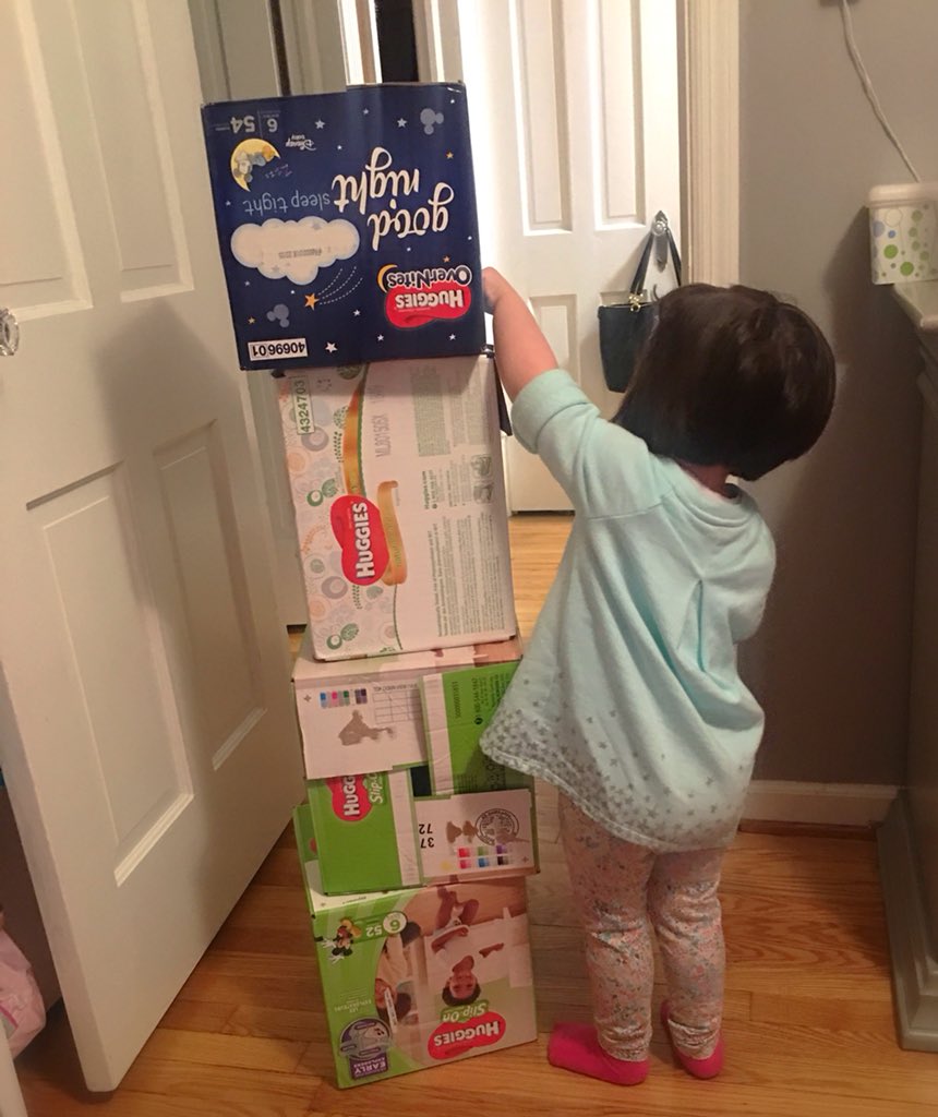 Out of all the toys she could play with, she decides to play with the empty boxes from our Target run. #toddlers #imagination #Target #Huggies