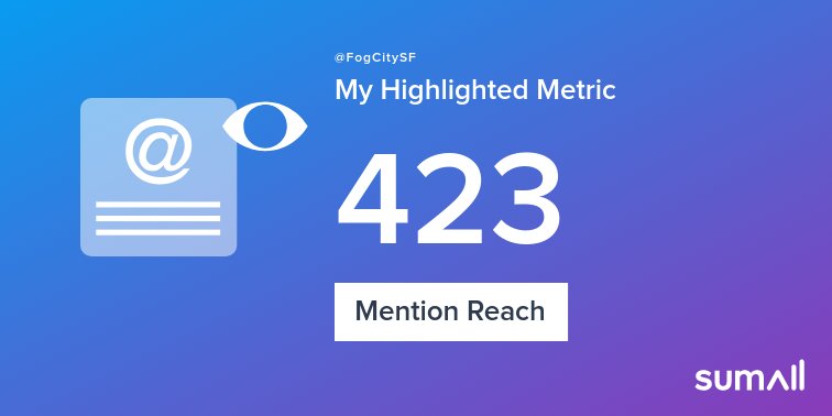 FogCitySF's tweet photo. My week on Twitter 🎉: 1 Mention, 423 Mention Reach. See yours with https://t.co/KCGmVdaae4 https://t.co/fu11zWzUyd
