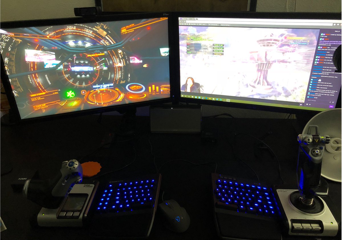 KinesisGaming's tweet photo. Did you see how @TX3017 has his mechanical #freestyleedge keyboard and #hotas setup for @elitedangerous? What do you think @DeusQain? #splitkeyboard #flightsim #playmorehurtless https://t.co/mYMAYTwKIP