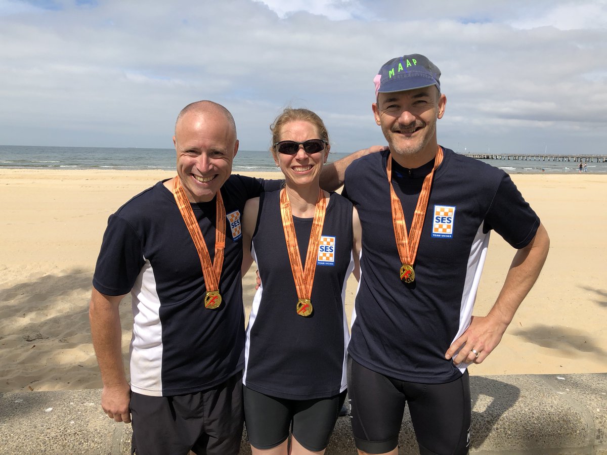 The Victoria Police Emergency Services Games kicked off today, and VICSES is already on the medals board!
Congratulations to Anita Lutz, Gerry Sheridan and Ross Elford for taking out Gold in today's duathlon.