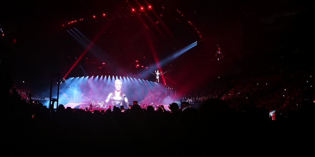 SLOExperience's tweet photo. @Pink getting ready to fly across the arena in #KansasCity at @SprintCenter #BeautifulTramaTour #Pink #livemusic #mindblowing 😀 https://t.co/8ckKeOTYup