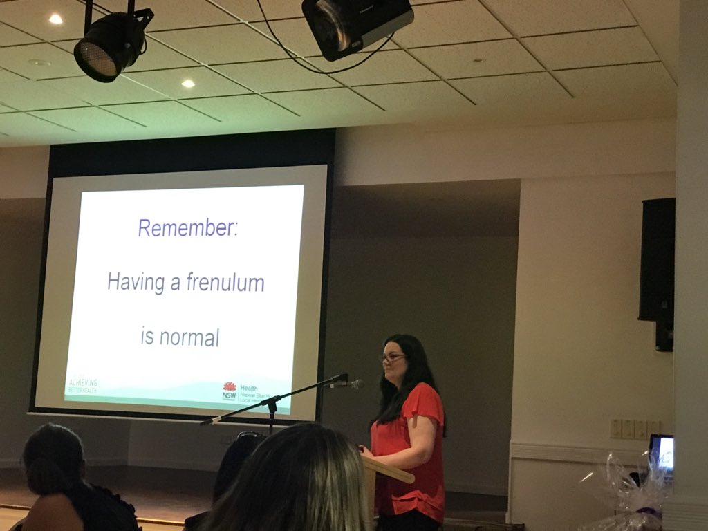 elainebdmidwife's tweet photo. The fabulous Jeni Stevens talking about tongue tie prevalence and management #NepeanMidwives27 remember having a frenulum is normal https://t.co/WKK7UIhqGb