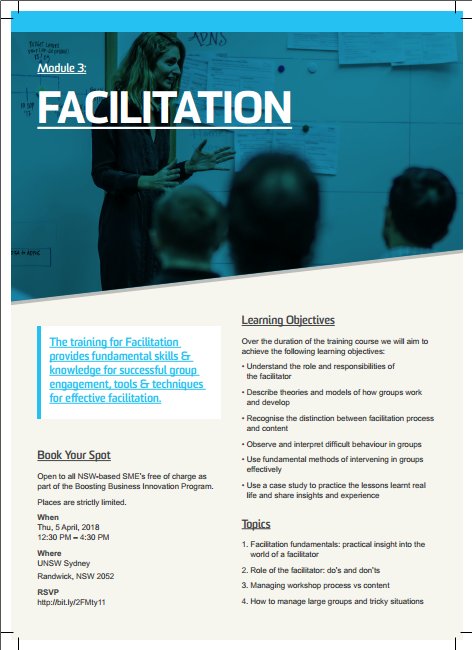 TechConnect_'s tweet photo. More workshops to enrol in: 

 Module 3:  Facilitation
 https://t.co/7xbnb3gqsl]

 Module 4: Visual Thinking in Business
 https://t.co/WVFGc8zkRj] https://t.co/OtdtvW11EW
