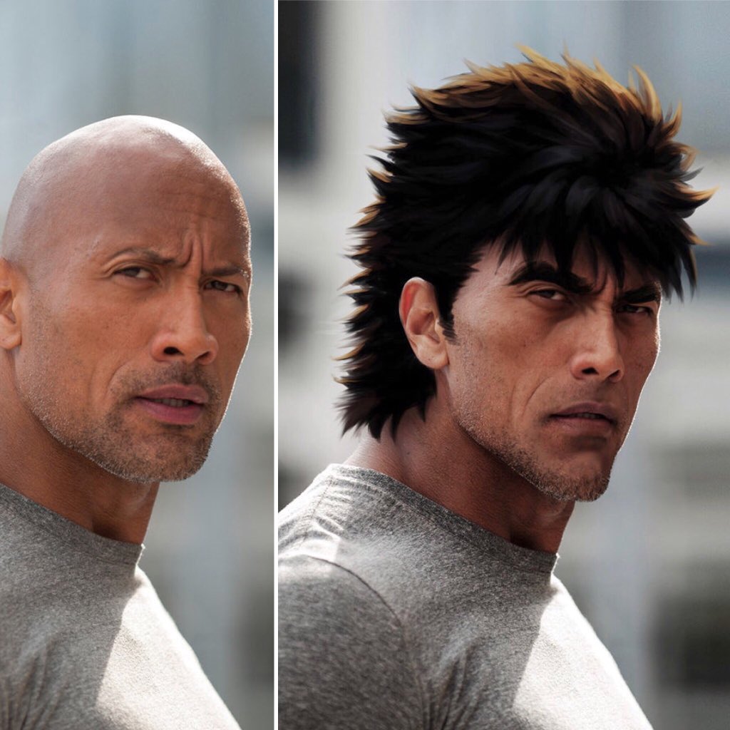 Artgerm's tweet photo. Hair rendering day with my students. Sorry The Rock, it is just for educational purposes. ;) #kenshiro #hokutonoken https://t.co/9TyLiWwWME