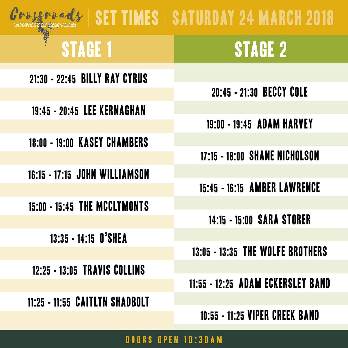 crossroadsvines's tweet photo. Without further ado, we can officially announce our set times for Crossroads In The Vines! 

Who are you most excited to see? https://t.co/2XdWTzFwGS