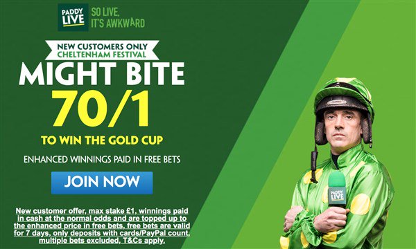 blackjackbets's tweet photo. Cheltenham Festival Gold Cup Tip: Back Might Bite to win at a massive 70/1

Claim here >>https://t.co/EbiXsL7P71

18+. T&amp;Cs Apply https://t.co/EhLN79b9rb