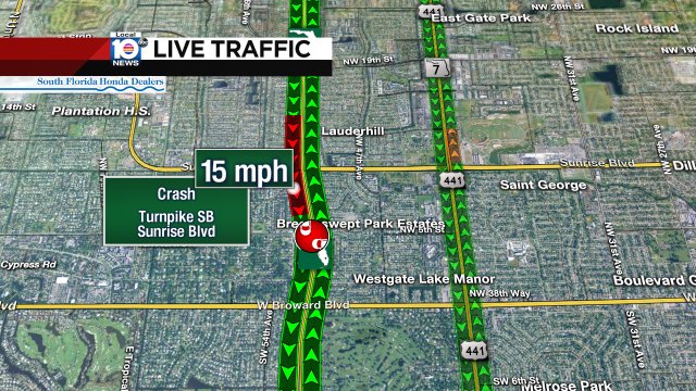 Crash on Turnpike SB at Sunrise Blvd #traffic https://t.co/1ewG6SM13U